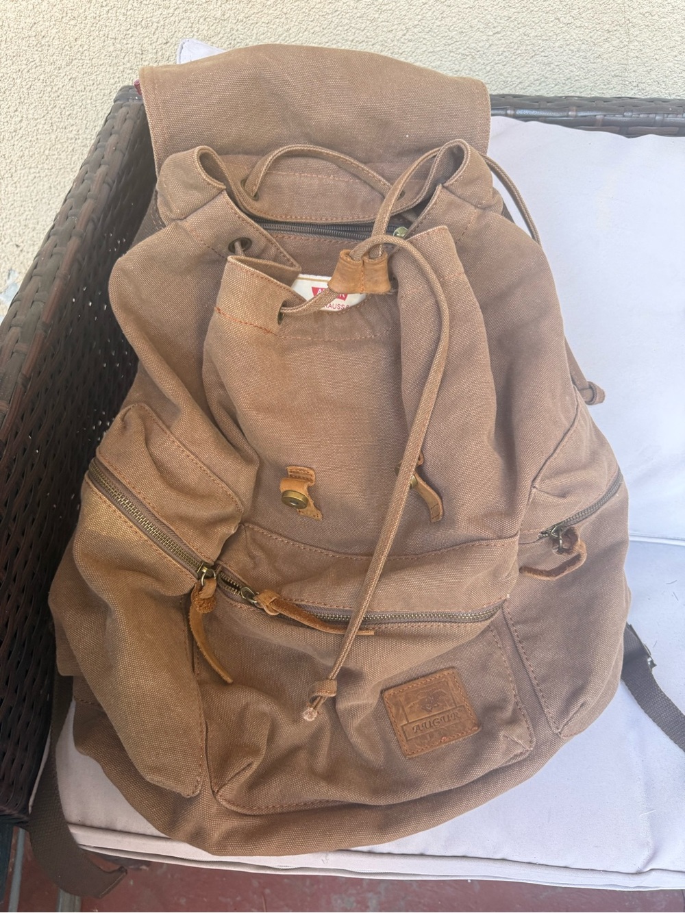 Augur Canvas Drawstring Backpack in Brown